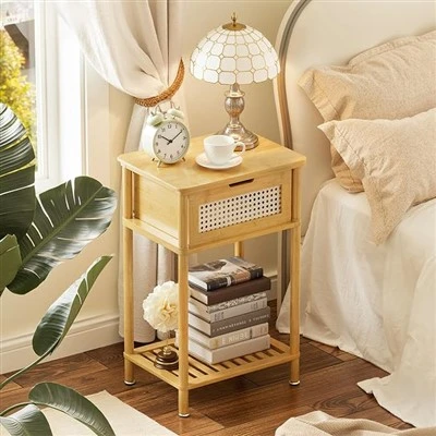 Bamboo 2 Tier Nightstand Yokhala Ndi Drawa