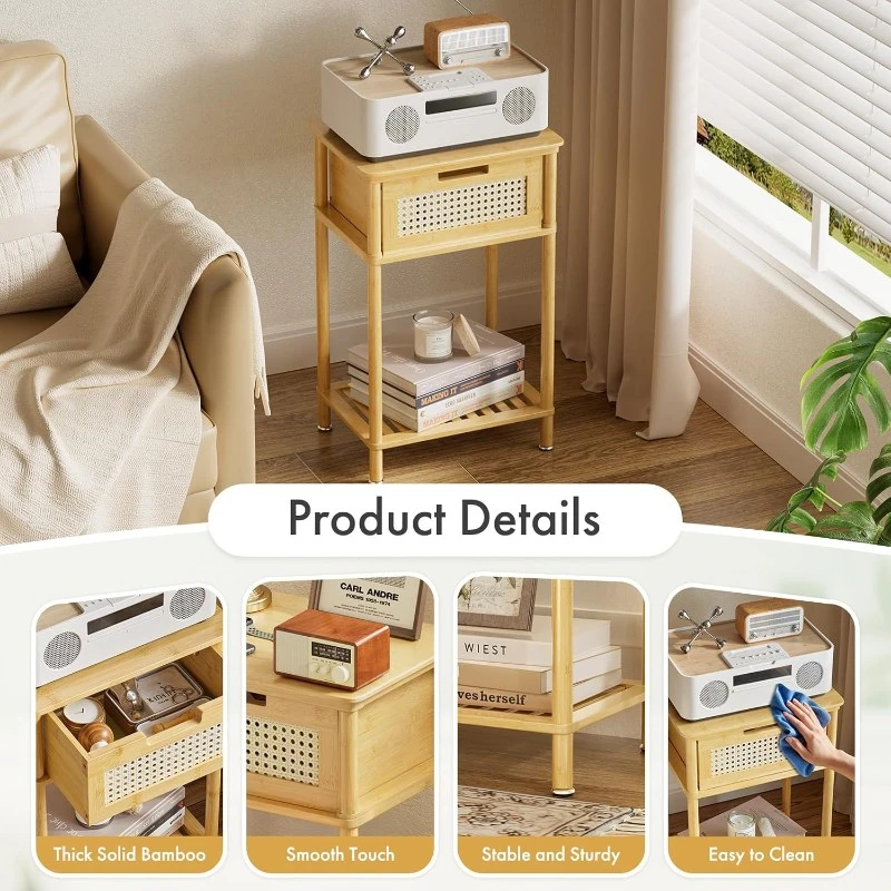 Bamboo 2 Tier Nightstand With Drawer 6 Bamboo 2 Tier Nightstand With Drawer 6